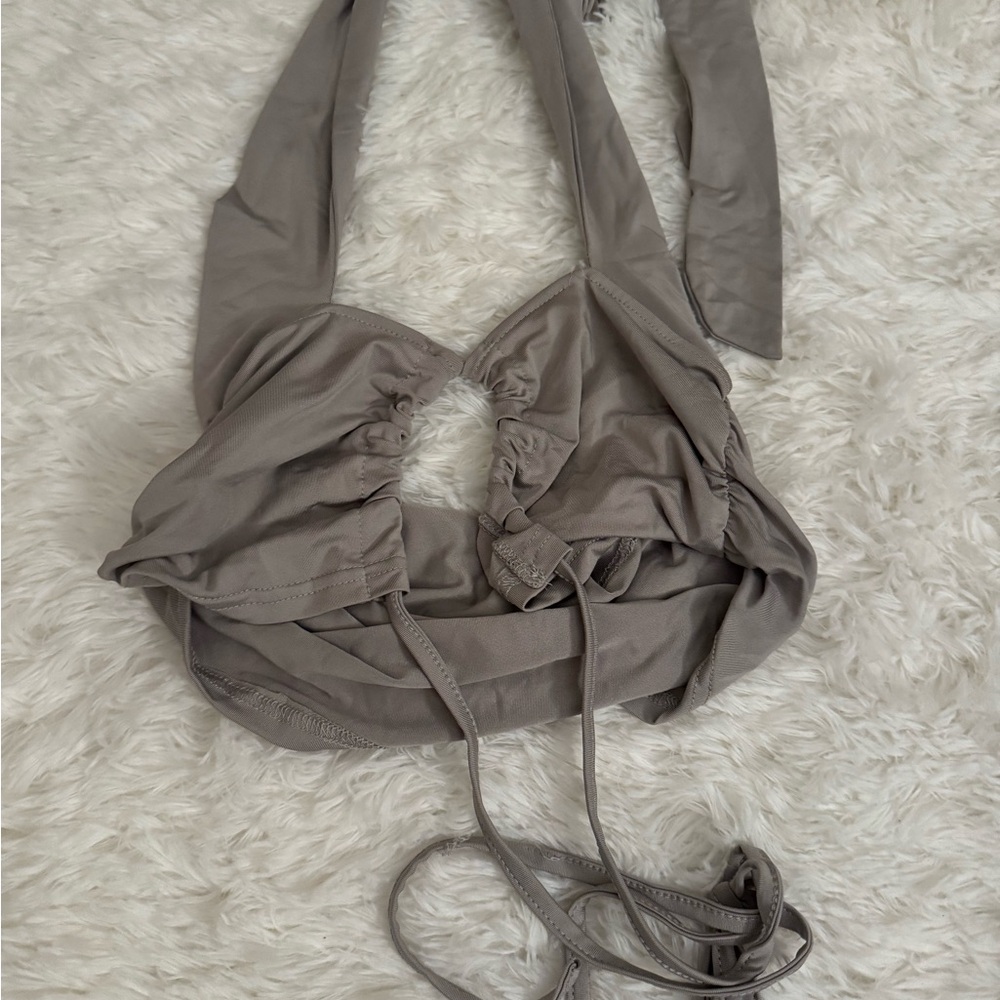 SHEIN Taupe Halter Ruched Bralette Crop Top